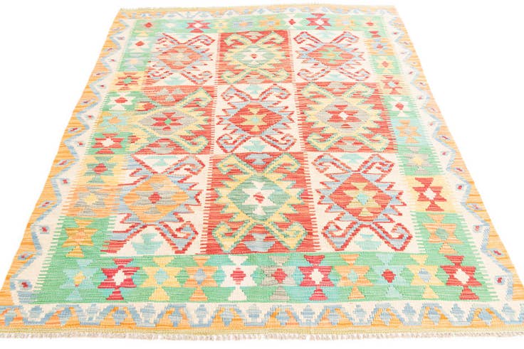 Detail image of 4' 10 x 6' 6 Hand Woven Kilim Maymana Wool Rug