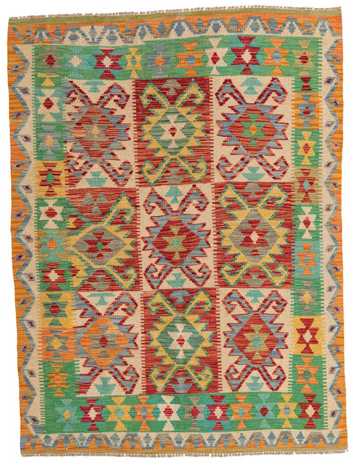 4' 10 x 6' 6 Hand Woven Kilim Maymana Wool Rug