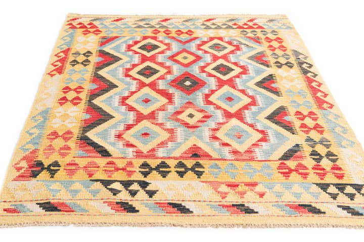 4' x 5' 5 Hand Woven Kilim Maymana Wool Rug