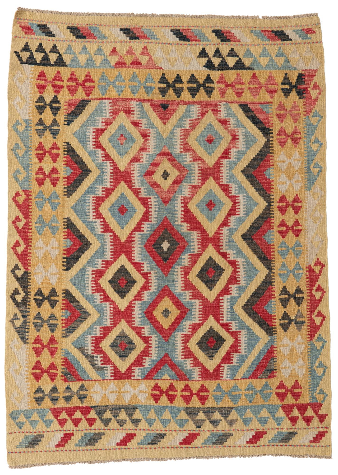 4' x 5' 5 Hand Woven Kilim Maymana Wool Rug