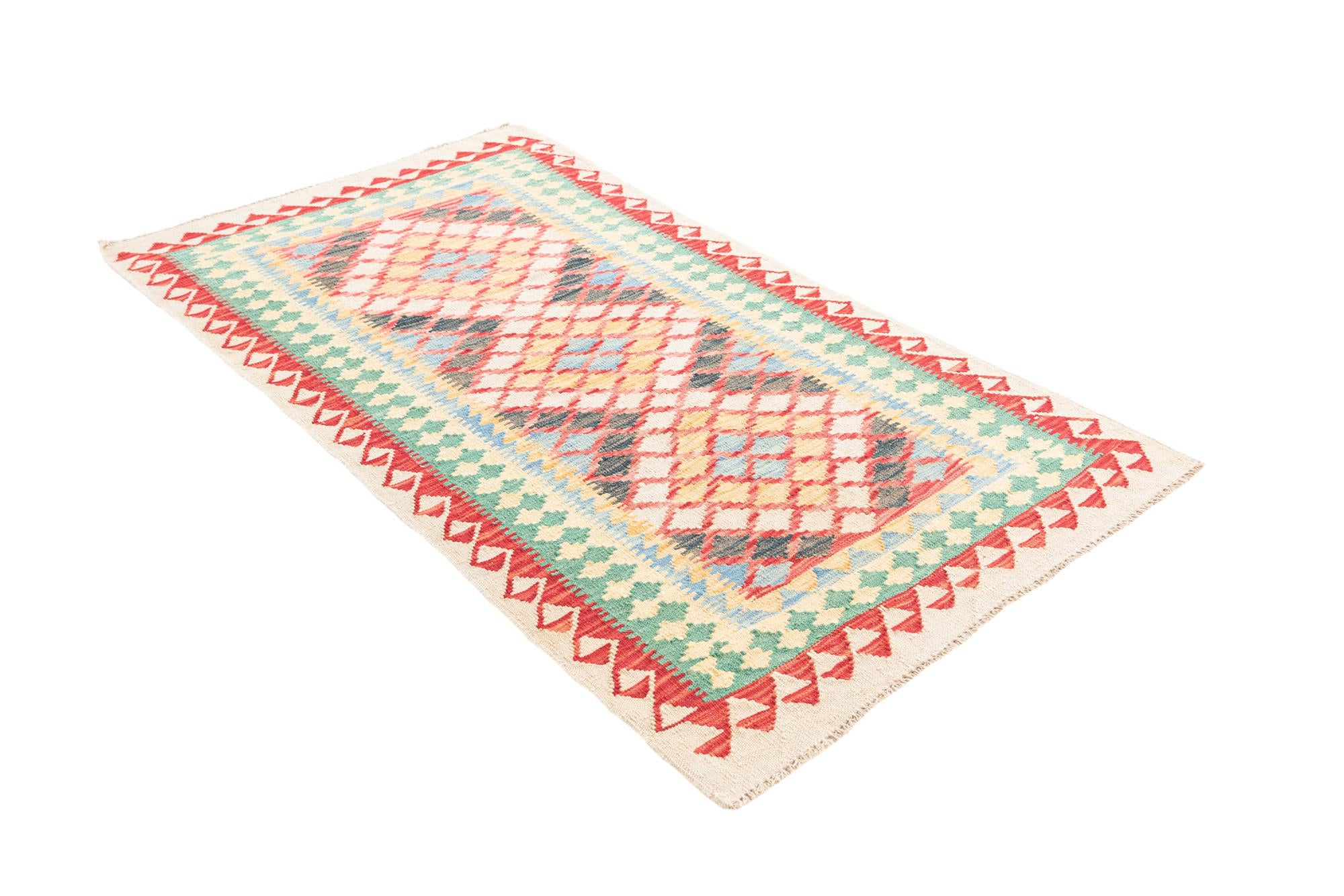 3' 3 x 6' 1 Hand Woven Kilim Maymana Wool Rug