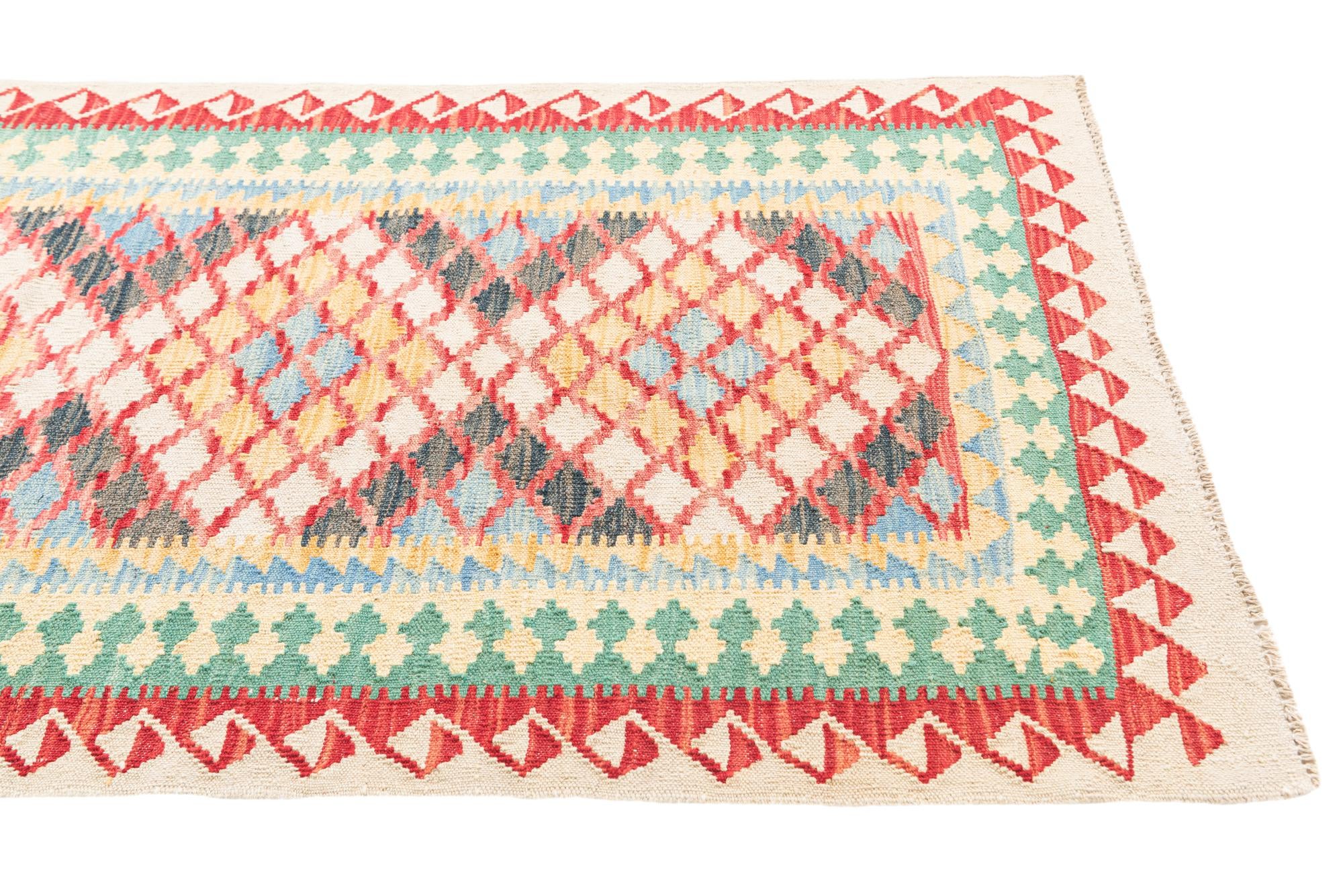 3' 3 x 6' 1 Hand Woven Kilim Maymana Wool Rug