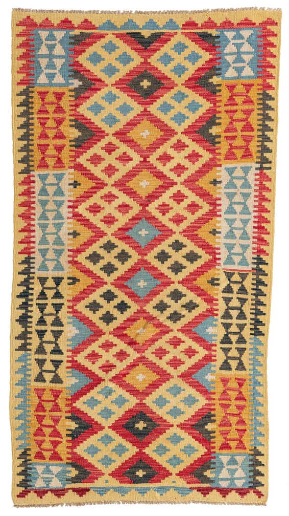 3' 3 x 6' 1 Hand Woven Kilim Maymana Wool Rug