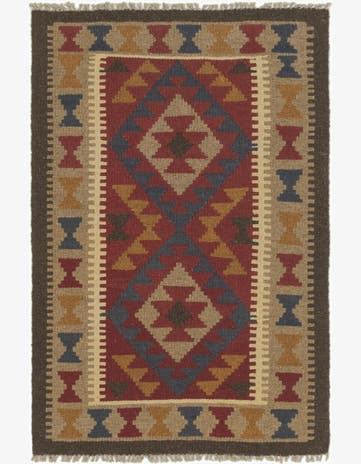 2' 8 x 4' 2 Hand Woven Kilim Maymana Wool Rug