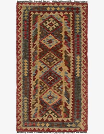 3' 7 x 6' 9 Hand Woven Kilim Maymana Wool Rug