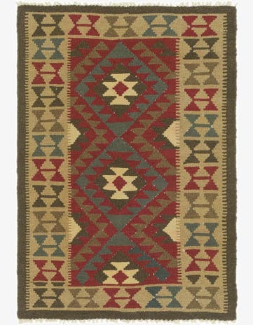 3' 4 x 4' 10 Hand Woven Kilim Maymana Wool Rug