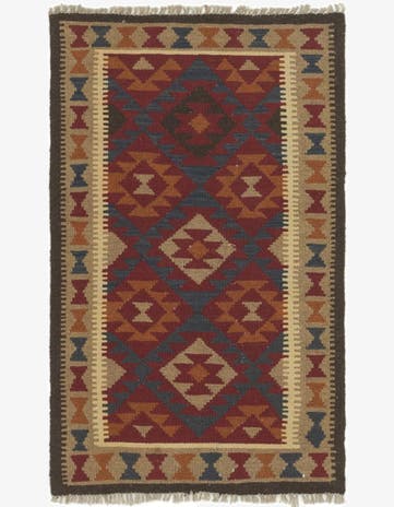 2' 9 x 4' 5 Hand Woven Kilim Maymana Wool Rug