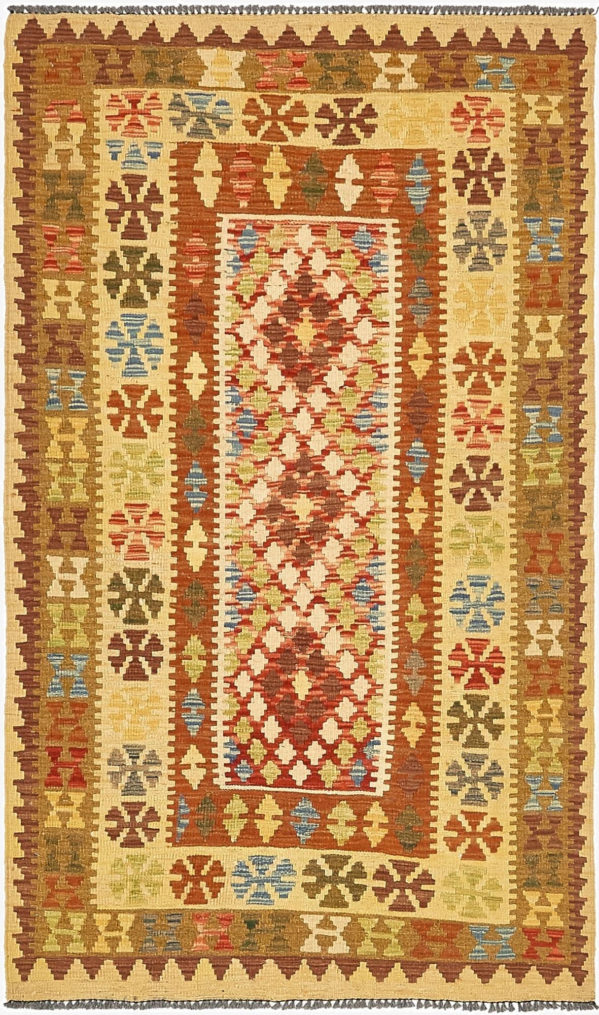 3' 8 x 6' 2  Hand Woven Kilim Maymana Wool Rug
