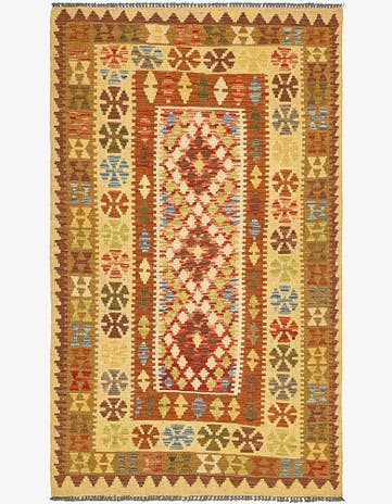 3' 8 x 6' 2 Hand Woven Kilim Maymana Wool Rug