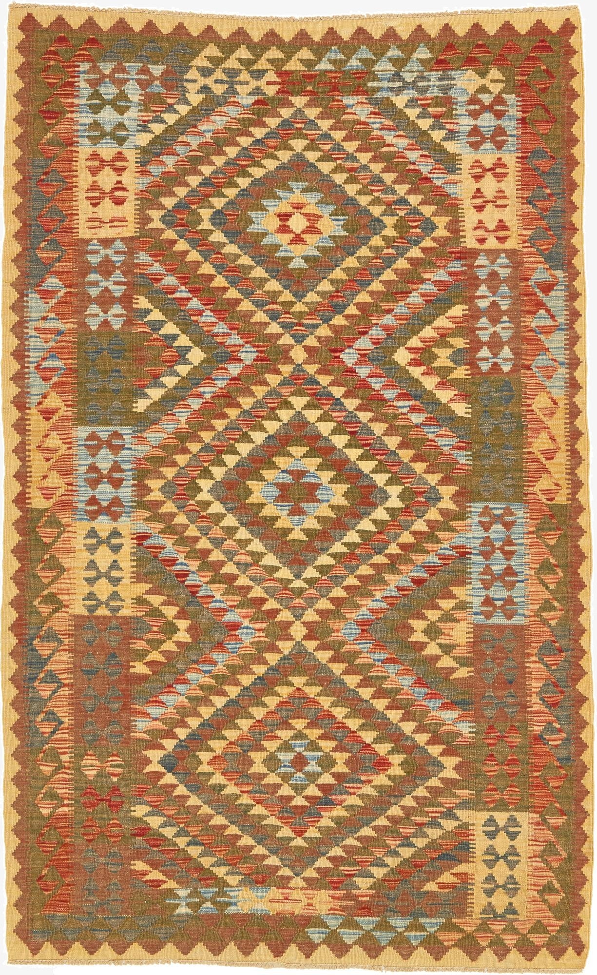 4' x 6' 7  Hand Woven Kilim Maymana Wool Rug