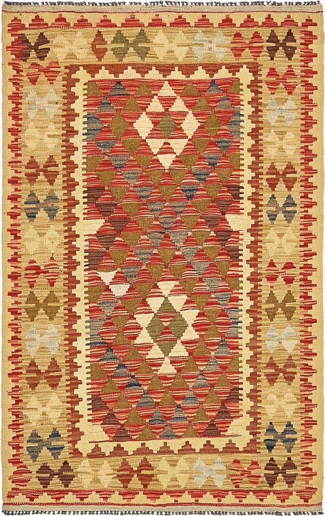 3' 2 x 5'  Hand Woven Kilim Maymana Wool Rug