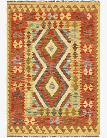 3' 5 x 4' 10 Hand Woven Kilim Maymana Wool Rug