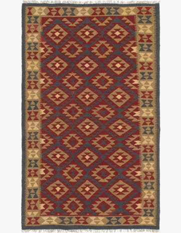 4' 10 x 8' 3 Hand Woven Kilim Maymana Wool Rug