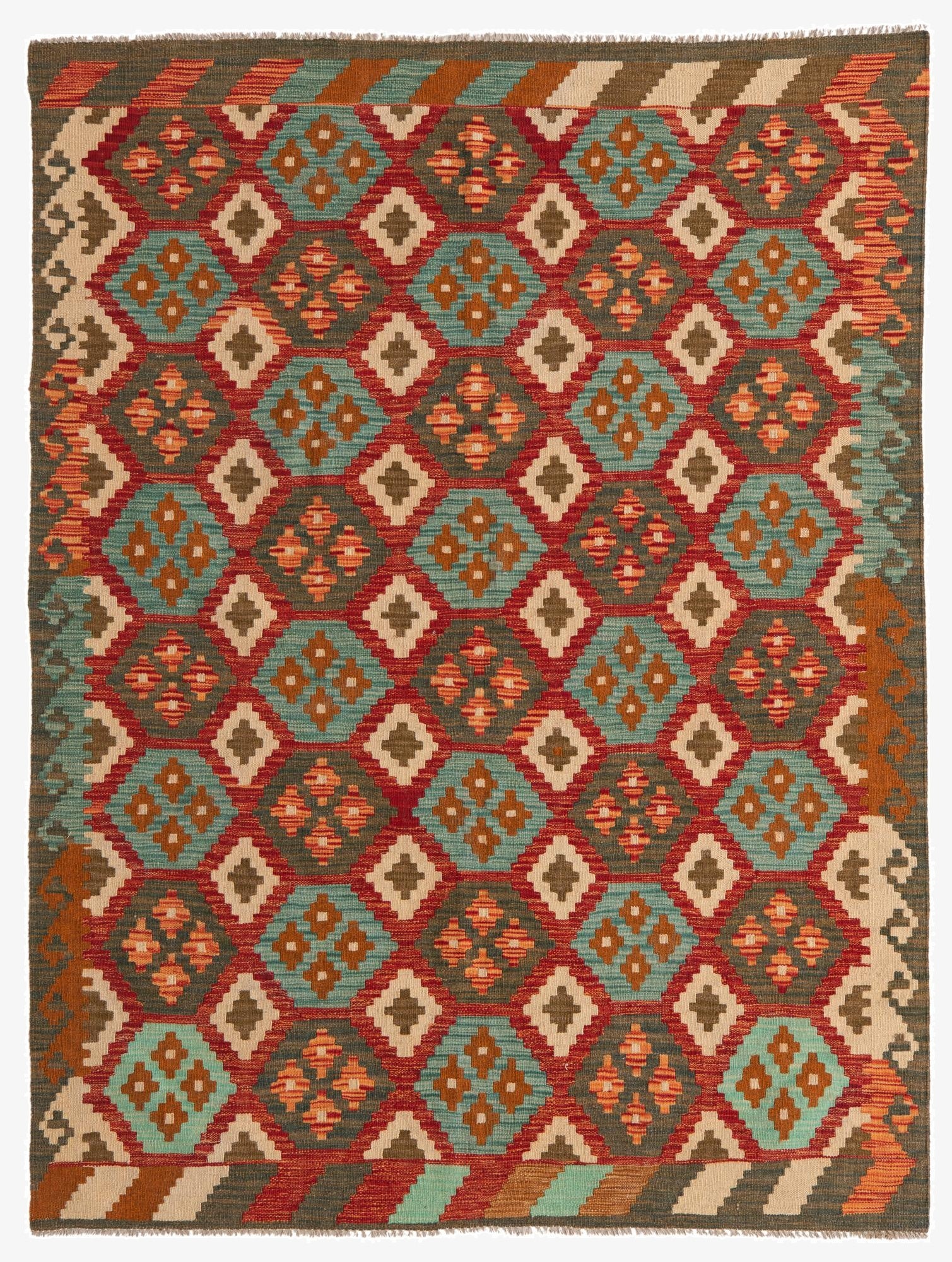 5' x 6' 6  Hand Woven Kilim Maymana Wool Rug