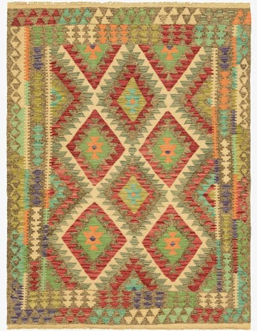 4' 10 x 6' 10 Hand Woven Kilim Maymana Wool Rug