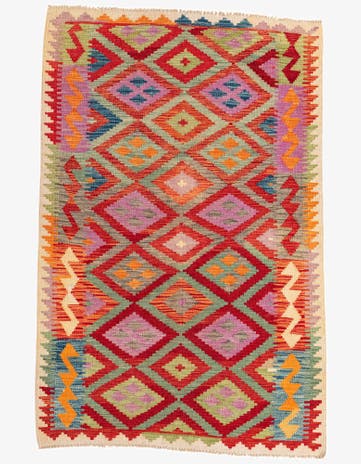3' 9 x 5' 10 Hand Woven Kilim Maymana Wool Rug