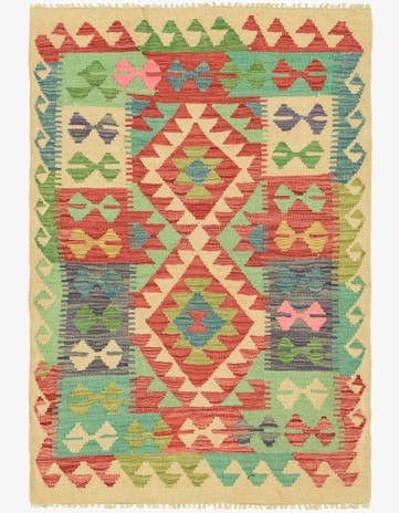 3' 2 x 4' 9 Hand Woven Kilim Maymana Wool Rug