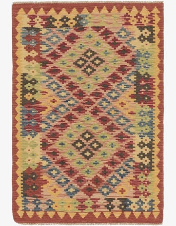 2' 10 x 4' 2 Hand Woven Kilim Maymana Wool Rug