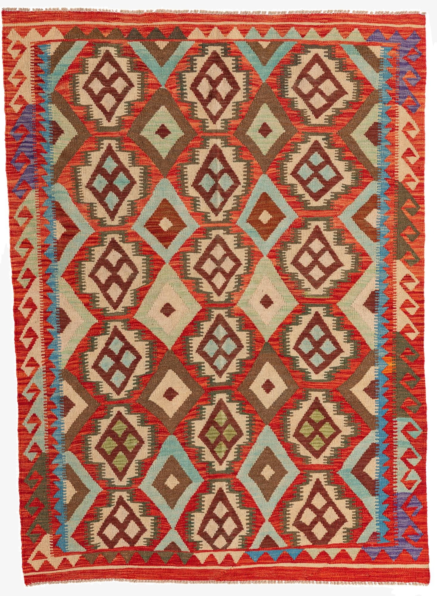 4' 9 x 6' 7  Hand Woven Kilim Maymana Wool Rug