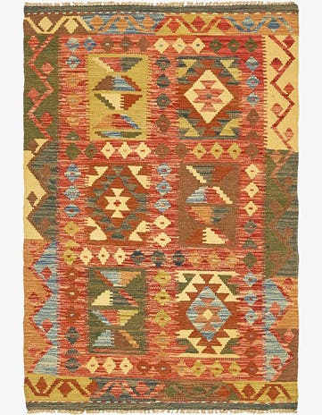 3' 3 x 4' 10 Hand Woven Kilim Maymana Wool Rug