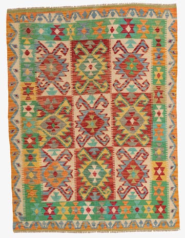 4' 10 x 6' 6 Hand Woven Kilim Maymana Wool Rug