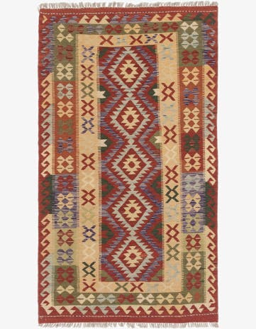 3' 8 x 6' 7 Hand Woven Kilim Maymana Wool Rug