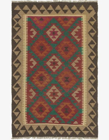 2' 10 x 4' 6 Hand Woven Kilim Maymana Wool Rug