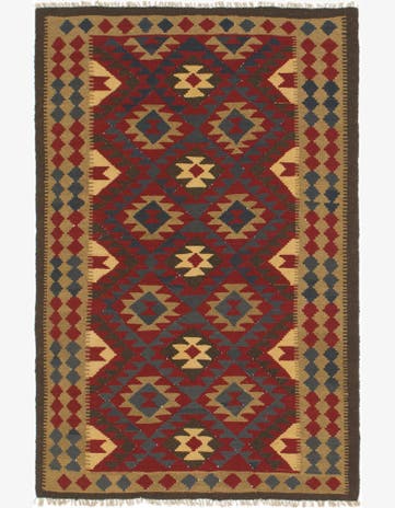 5' 2 x 8' 2 Hand Woven Kilim Maymana Wool Rug