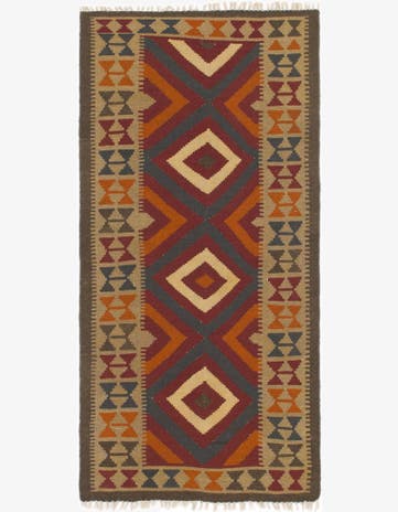 3' 2 x 6' 6 Hand Woven Kilim Maymana Wool Rug