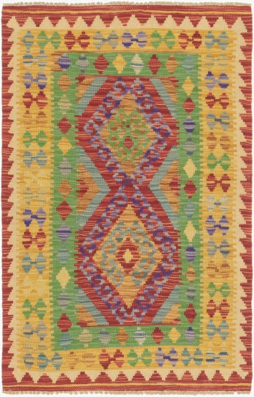 2' 6 x 4'  Hand Woven Kilim Maymana Wool Rug