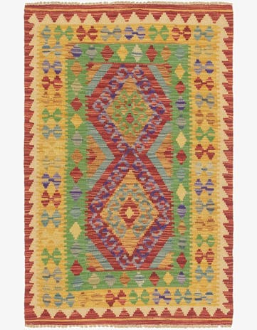 2' 6 x 4' Hand Woven Kilim Maymana Wool Rug