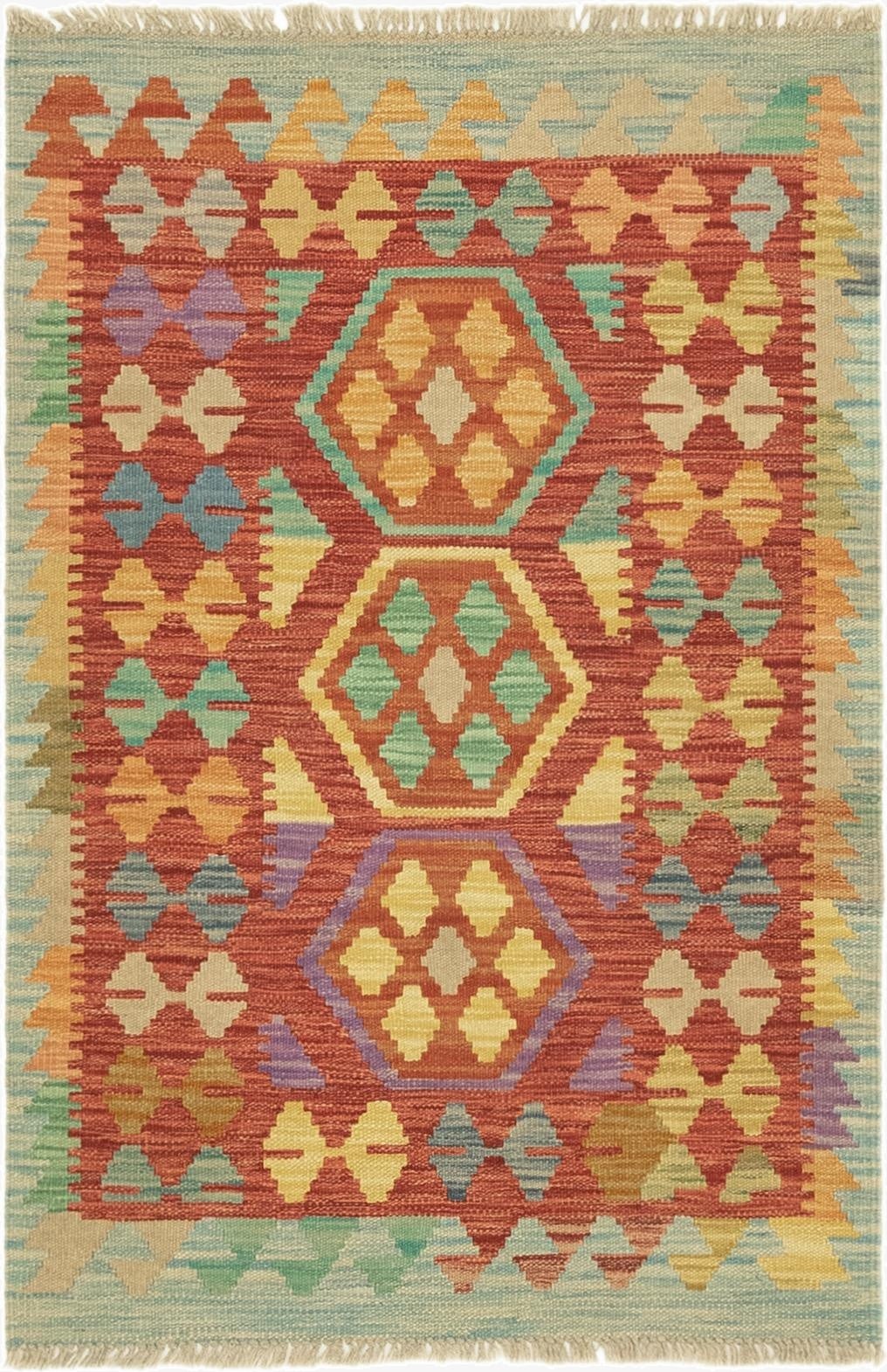 2' 6 x 4'  Hand Woven Kilim Maymana Wool Rug