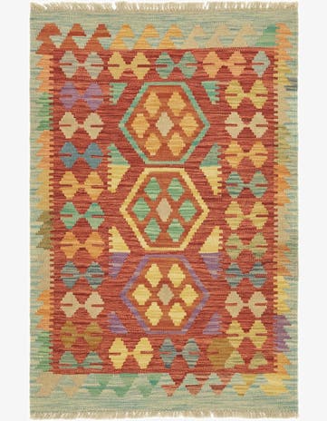 2' 6 x 4' Hand Woven Kilim Maymana Wool Rug