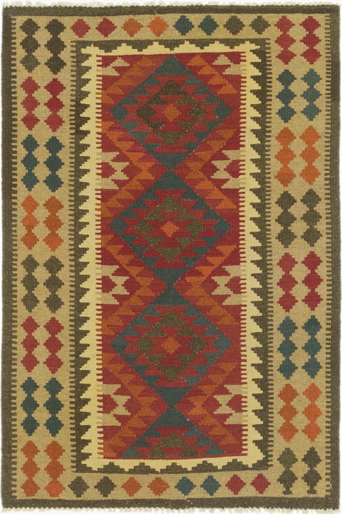 3' 4 x 5'  Hand Woven Kilim Maymana Wool Rug
