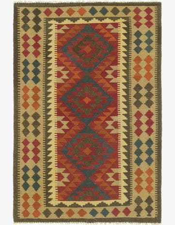 3' 4 x 5' Hand Woven Kilim Maymana Wool Rug