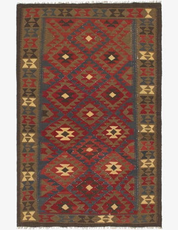 5' 3 x 8' 2 Hand Woven Kilim Maymana Wool Rug