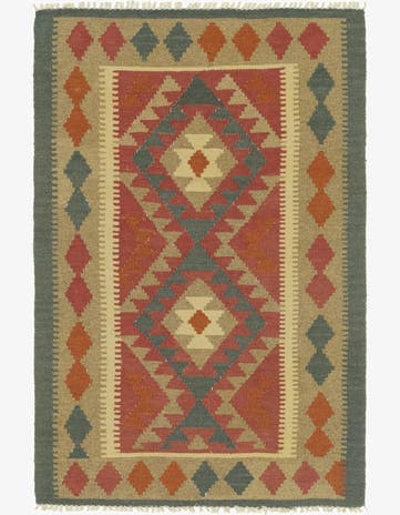 3' 2 x 4' 10 Hand Woven Kilim Maymana Wool Rug