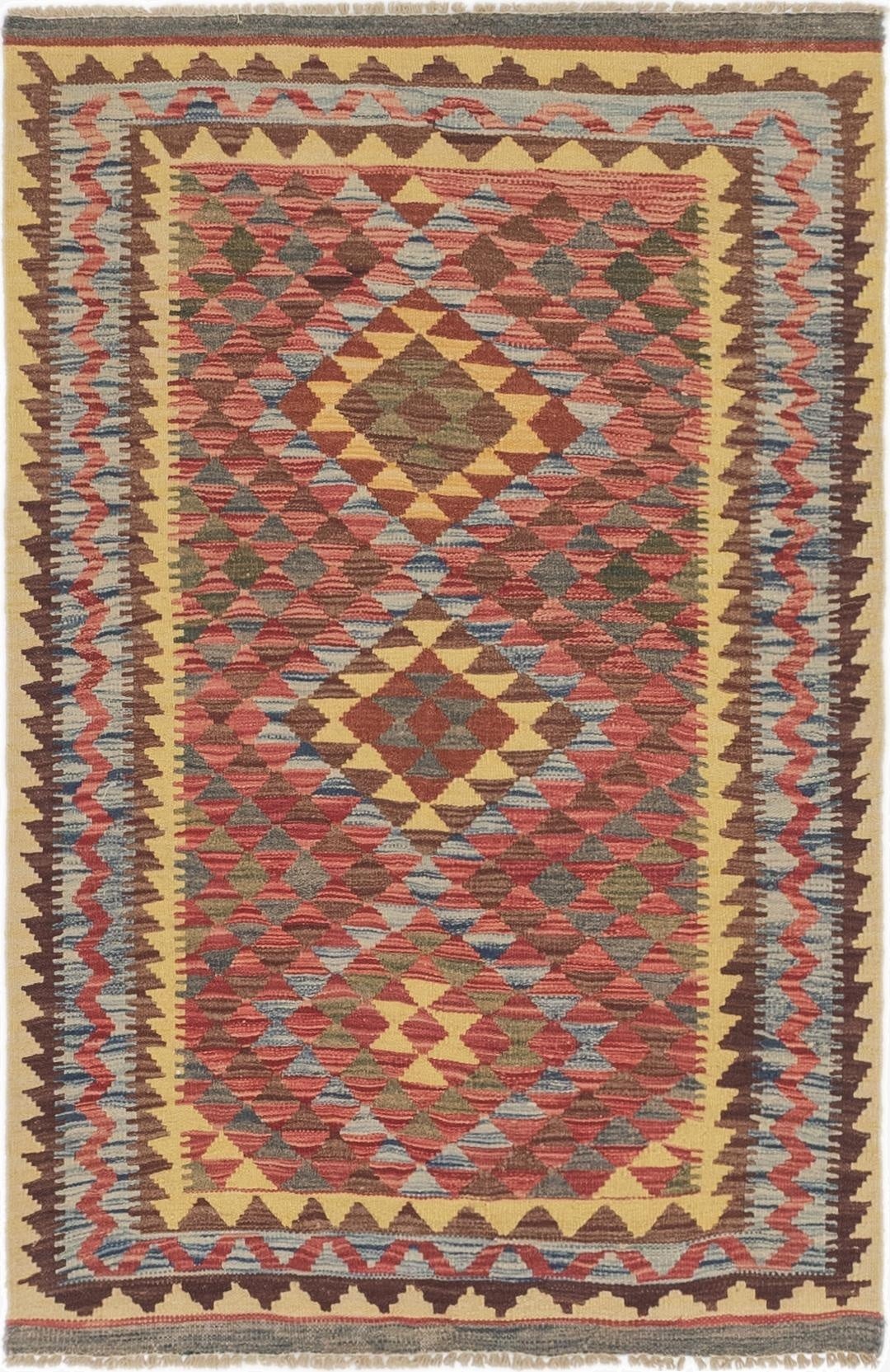 3' 2 x 4' 10  Hand Woven Kilim Maymana Wool Rug