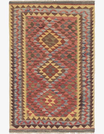 3' 2 x 4' 10 Hand Woven Kilim Maymana Wool Rug
