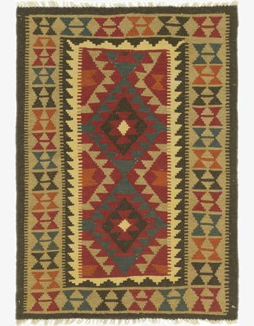 3' 4 x 4' 8 Hand Woven Kilim Maymana Wool Rug