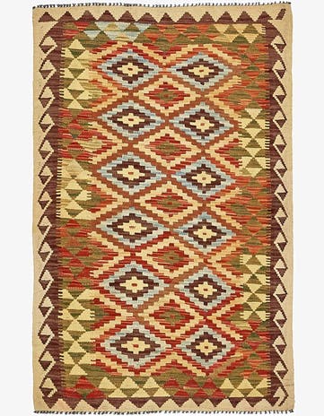 2' 11 x 4' 10 Hand Woven Kilim Maymana Wool Rug