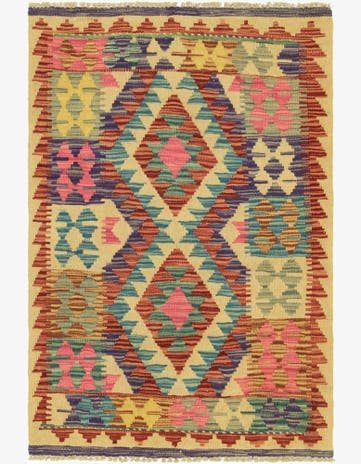 2' 7 x 4' Hand Woven Kilim Maymana Wool Rug