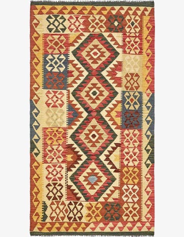 3' 4 x 6' 3 Hand Woven Kilim Maymana Wool Rug