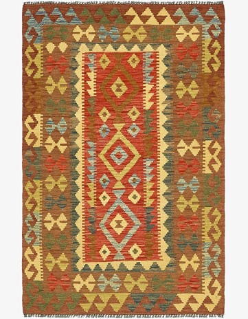 3' 4 x 5' 3 Hand Woven Kilim Maymana Wool Rug
