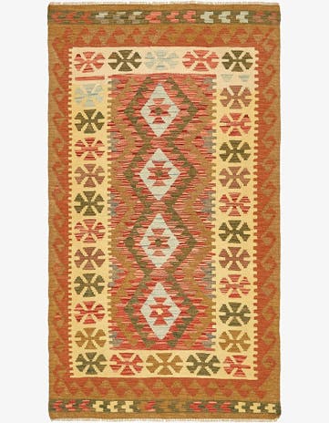 3' 4 x 6' 6 Hand Woven Kilim Maymana Wool Rug