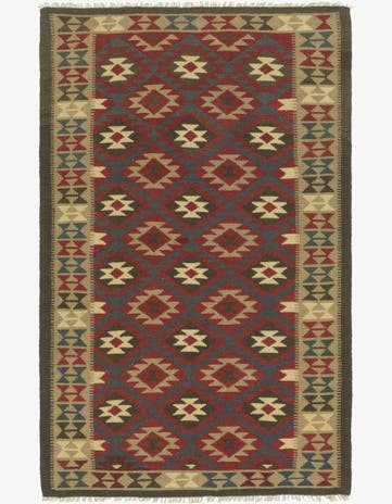 5' 3 x 8' 3 Hand Woven Kilim Maymana Wool Rug