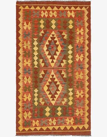 3' 5 x 6' 2 Hand Woven Kilim Maymana Wool Rug