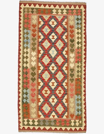 3' 7 x 6' 9 Hand Woven Kilim Maymana Wool Rug