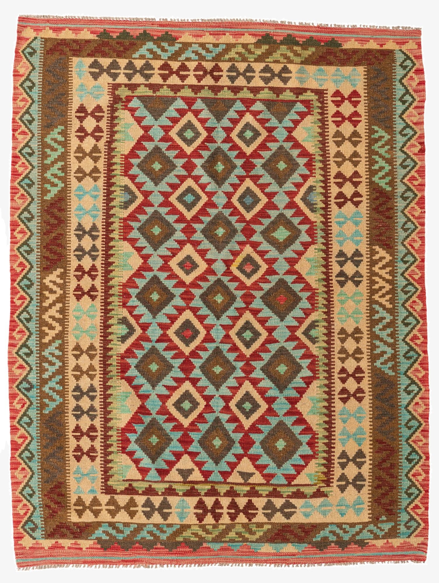 5' 2 x 6' 9  Hand Woven Kilim Maymana Wool Rug