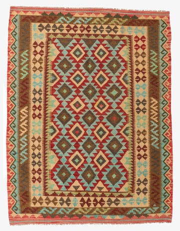5' 2 x 6' 9 Hand Woven Kilim Maymana Wool Rug